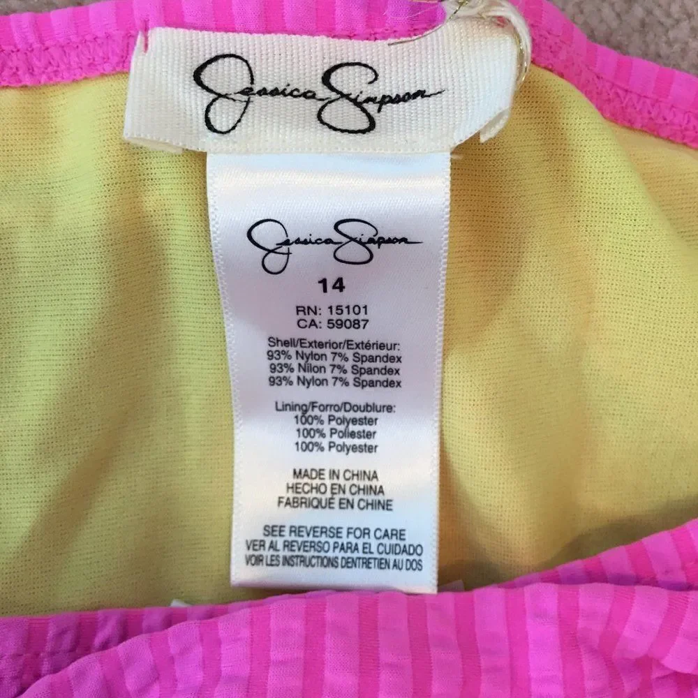 Jessica Simpson young girls 2 piece bathing suit in bright pink
